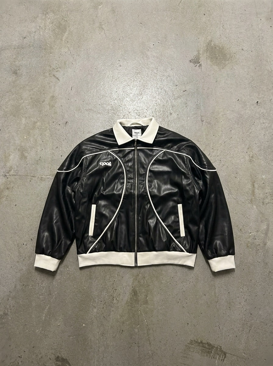 Veste Three 60 Black epok, similicuir noir à passepoils blancs, vue de face